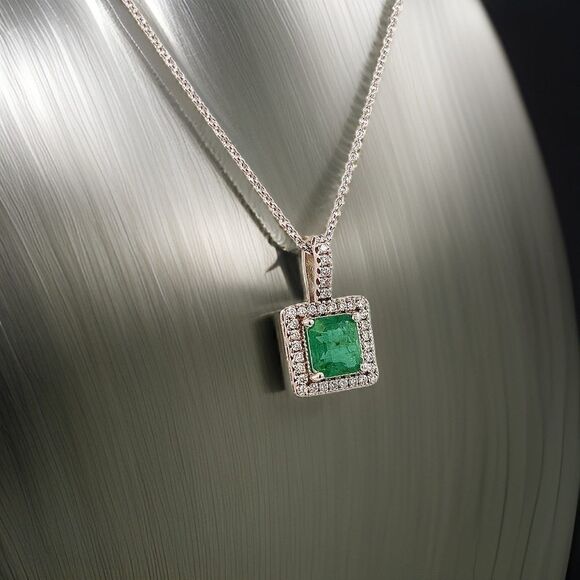 Natural Emerald Diamond Necklace 18" 14k WG 2 TCW Certified $4,950 309026 - Picture 1 of 11